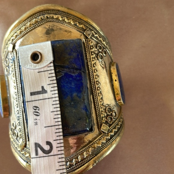 Tribal Lapis Lazuli Lajward Blue 3 Stone Cuff Southwestern Adjustable Cuff - Picture 11 of 12